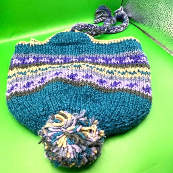 Gypsy Rose Handmade Knit Beanie Hat Chullo Fleece Lined Pom Braids Peruvian Boho - Picture 2 of 11